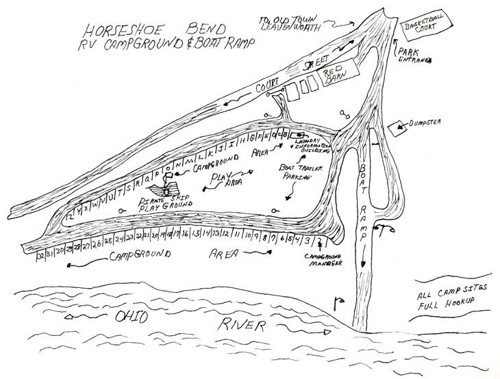 hand drawn map of Horseshoe Bend RV Campground & Boat Ramp
