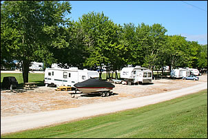 even interior campsites are large enough for RV, vehicle and boat trailer