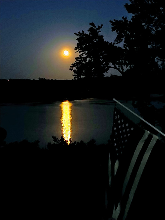 night view of the Ohio River from a riverfront campsite